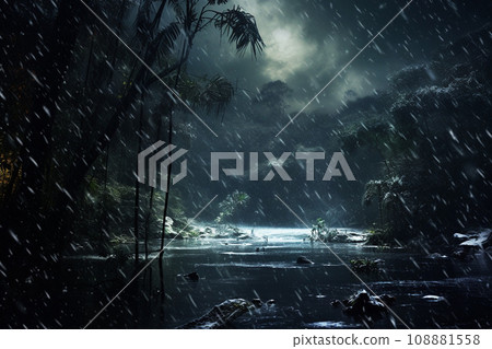 Snowstorm in rainy forest in unusually cold weather Snowstorm in rainy forest in unusually cold weather 108881558