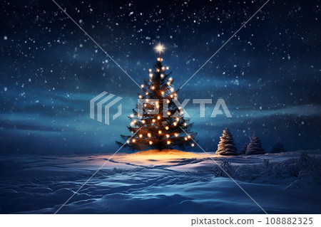 Beautiful decorated Christmas tree in a winter landscape 108882325