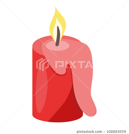 Red burning candle with melting wax, flat vector 108883059