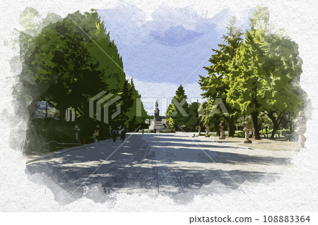 Watercolor style Tokyo Kudan Yasukuni Shrine approach Chiyoda-ku, Tokyo 108883364