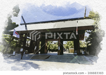 水彩風格東京九段靖國神社神道門東京千代田區 水彩風格東京九段靖國神社神道門東京千代田區 108883383