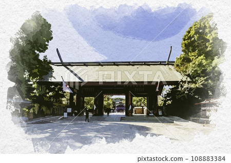 Watercolor style Tokyo Kudan Yasukuni Shrine Shinto gate Chiyoda-ku, Tokyo 108883384