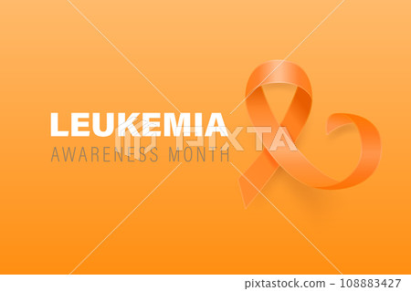 Leukemia, Blood Cancer Banner, Card, Placard with Vector 3d Realistic Orange Ribbon on Orange Background. Leukemia Cancer Awareness Month Symbol Closeup, September. World Leukemia Cancer Day Concept Leukemia, Blood Cancer Banner, Card, Placard with Vector 3d Realistic Orange Ribbon on Orange Background. Leukemia Cancer Awareness Month Symbol Closeup, September. World Leukemia Cancer Day Concept 108883427