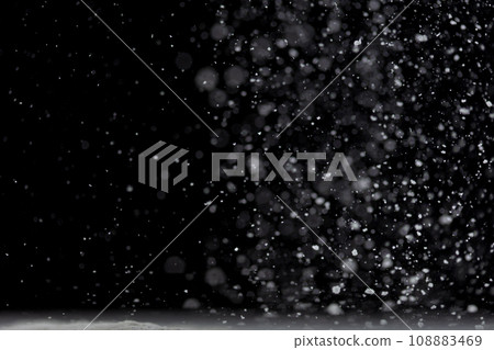 Tapioca starch flour fly explosion, White powder tapioca starch fall down in air. Seasoning flour powder is element material. Eyeshadow crush make up. Black background Isolated selective focus blur Tapioca starch flour fly explosion, White powder tapioca starch fall down in air. Seasoning flour powder is element material. Eyeshadow crush make up. Black background Isolated selective focus blur 108883469
