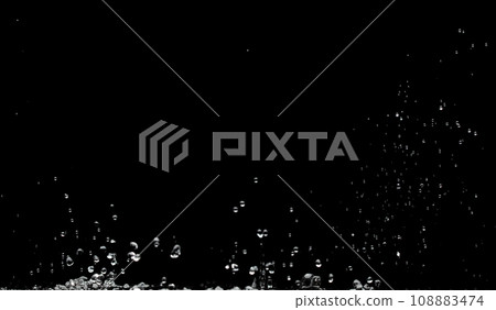 Shape form droplet of Water splashes into drop water attack fluttering in air. Splash Water for texture graphic resource elements, black background isolated selective focus blur Shape form droplet of Water splashes into drop water attack fluttering in air. Splash Water for texture graphic resource elements, black background isolated selective focus blur 108883474