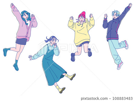 Set of 4 anime-style jumping women Set of 4 anime-style jumping women 108883483