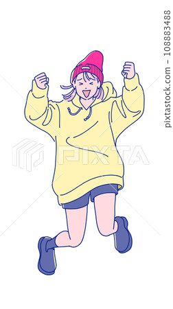 anime style jumping woman 108883488