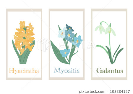 Plants groovy hand drawn set yellow blue 108884137