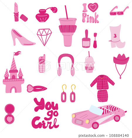 Barbiecore set vector hand drawn Barbiecore set vector hand drawn 108884140