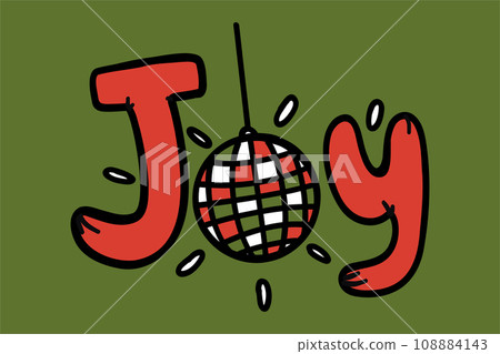 Joy Christmas groovy card with bright ball 108884143
