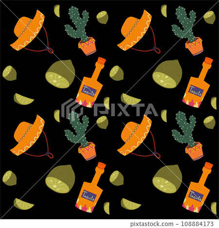 Mexican seamless pattern with cactus and sombrero Mexican seamless pattern with cactus and sombrero 108884173