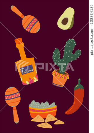 Mexico hand drawn set of vector items 108884183
