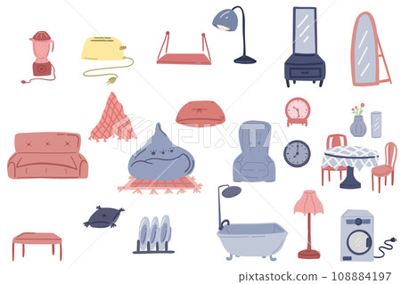 Interior icons hand drawn set  108884197