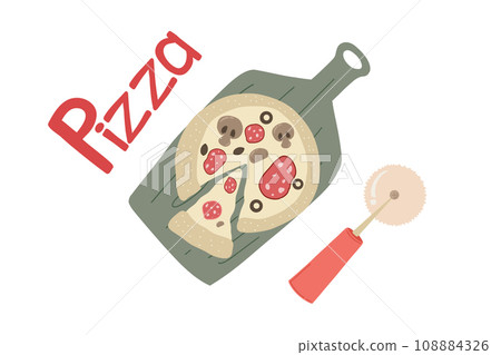 Pizza making hand drawn set vector icons 108884326