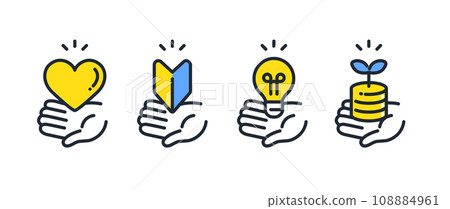 Hand, heart, light bulb, beginner mark, investment simple vector icon illustration set material 108884961