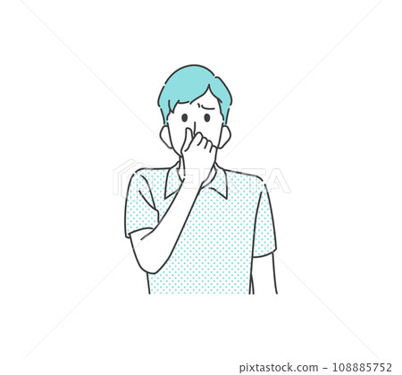 皺著眉頭捏鼻子的年輕人 108885752
