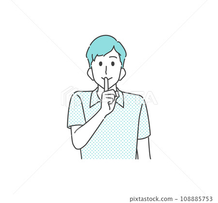 A young man secretly, secretly, quietly doing the shhhh pose. 108885753