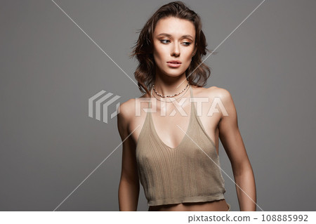 beautiful girl with wet hair and make-up. pretty young sexy woman beautiful girl with wet hair and make-up. pretty young sexy woman 108885992