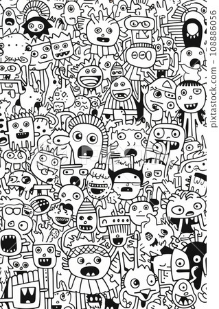 Illustration of coloring book doodle crowd cute alien monster Created with Generative AI technology. Illustration of coloring book doodle crowd cute alien monster Created with Generative AI technology. 108886056