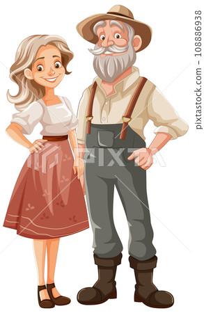 Happy Couple of Farmers in Cartoon Style 108886938