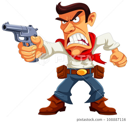 Furious Cowboy with Gun: A Cartoon Character 108887116