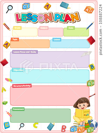 Happy Girl on Lesson Plan: Colorful Template Happy Girl on Lesson Plan: Colorful Template 108887224