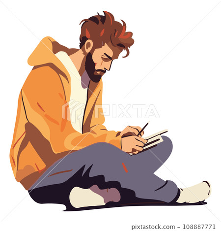 Young man artist siting and making drawing on canvas feeling creative. 108887771