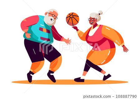Old couple Having Healthy Lifestyle Flat Cartoon Vector Illustration. 108887790