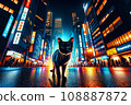 A black cat walking as if it were his own in the big city at night: AI-generated image 108887872