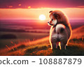 Puppy watching the sunset in the distance: AI-generated image 108887879