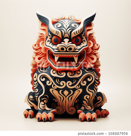 Traditional Okinawan shisa carving Generative ai 108887956