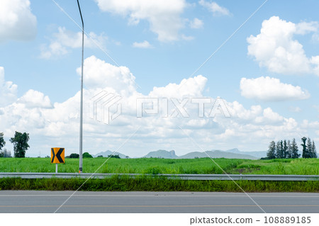 Beautiful views of flowers, mountains, and sky beside the road. Travel and leisure concept 108889185
