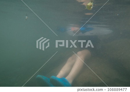 outing to the riverside, playing in a river, feet 108889477