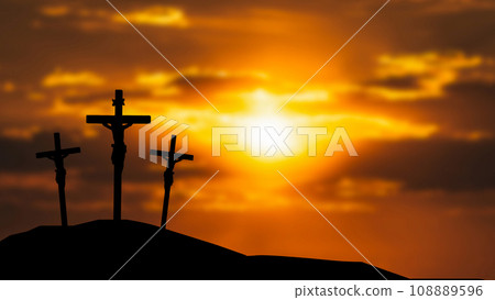 The Crucifixion Of Jesus Christ in twilight sky 3d rendering. The Crucifixion Of Jesus Christ in twilight sky 3d rendering. 108889596