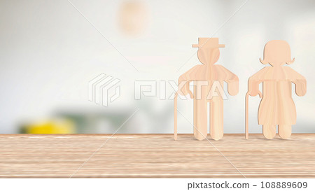 The old man wood plate for  aging society  concept 3d rendering 108889609