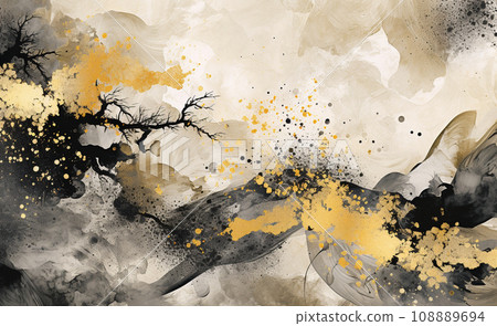Powerful and cool Japanese painting style illustration using ink and brush generative ai 108889694