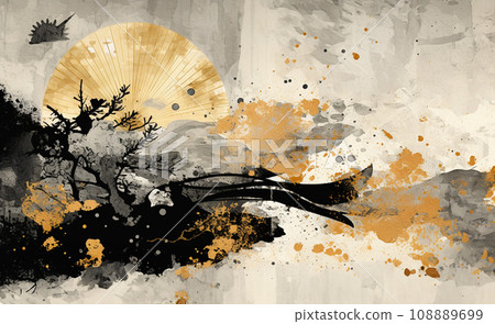 使用水墨和畫筆生成人工智慧的強大而酷的日本繪畫風格插圖 108889699