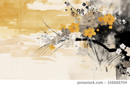 Powerful and cool Japanese painting style illustration using ink and brush generative ai 108889704