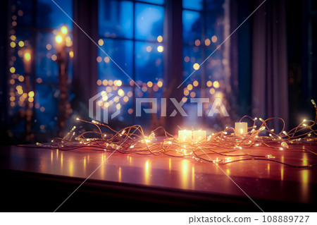 Warm candles and illuminated windowsill - Generative AI 108889727