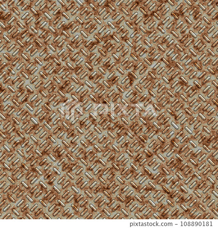 Bumped metal, seamless background. Seamless Hi-res (8000x8000) texture of metal wall or floor. Iron diamond plate industry realistic seamless pattern. 108890181