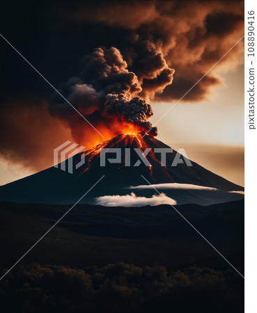 Volcano eruption in the dark 108890416