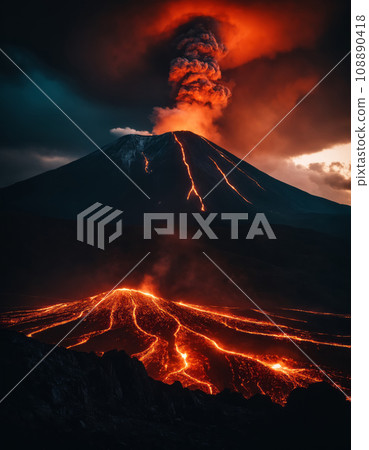 Volcano eruption in the dark 108890418