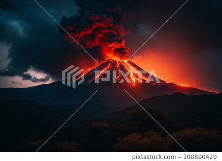 Volcano eruption in the dark 108890420