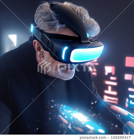 Old man in VR glasses 108890427