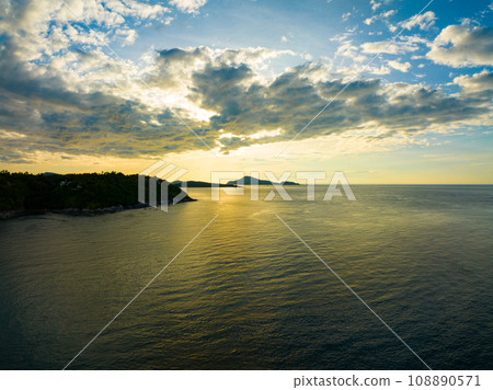 Amazing sunset or sunrise sky over sea landscape,Beautiful colorful light of nature seascape background,Drone aerial view ocean background Amazing sunset or sunrise sky over sea landscape,Beautiful colorful light of nature seascape background,Drone aerial view ocean background 108890571