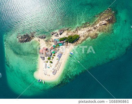 Aerial view drone shot of Amazing small island beautiful tropical sandy beach landscape view at koh Khai maew Island in Phang Nga Thailand,Amazing small island with many Cats live in small island 108890861