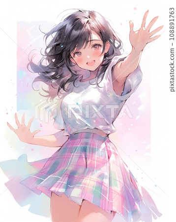 Bright and cheerful plaid skirt girl Bright and cheerful plaid skirt girl 108891763