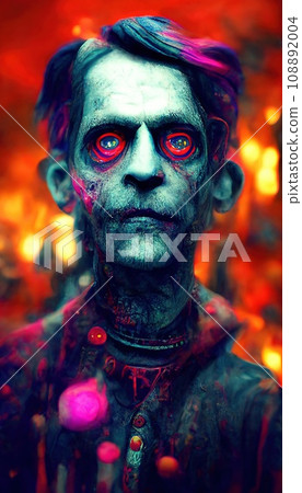 A creepy infernal zombie with hypnotic eyes. The concept of a nightmarish zombie from the hellscape. 108892004