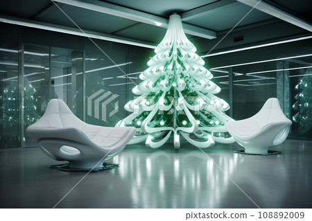 Futuristic christmas tree in a modern office Futuristic christmas tree in a modern office 108892009