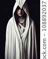 Portrait of a young monk in a white cloak on a black background. The concept of religion, witchcraft and magic. 3D render 108892037